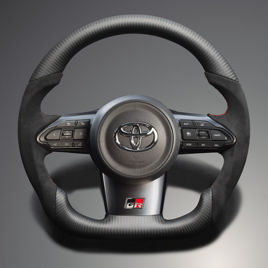 最上位モデル (マットリアルカーボン×アルカンターラBK×レッドユーロステッチ) 純正交換ガングリップステアリング GRヤリス 10系 LS208 GR専用