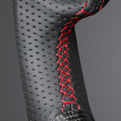 最上位モデル (艶ありリアルカーボン×本革グレー×レッドユーロステッチ) 純正交換ガングリップステアリング GRヤリス 10系 LS209 GR専用