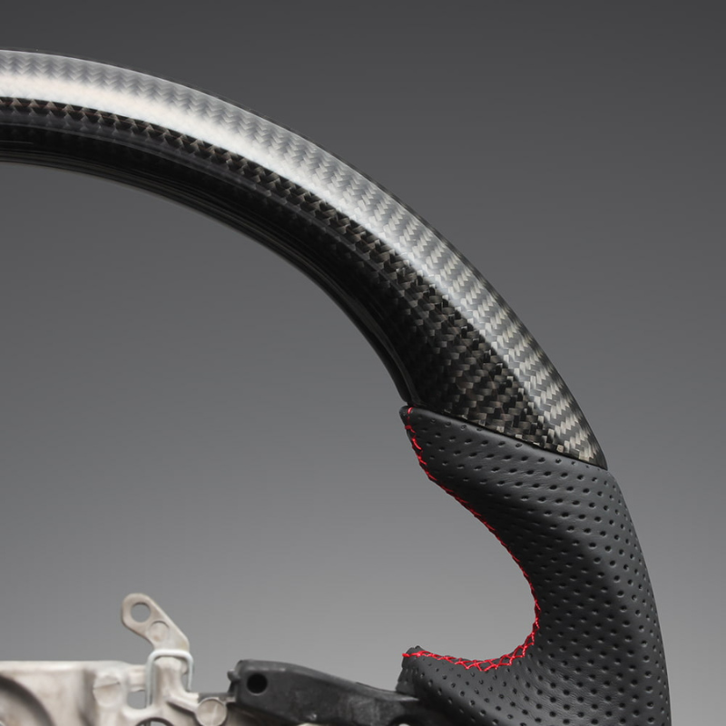 最上位モデル (艶ありリアルカーボン×本革グレー×レッドユーロステッチ) 純正交換ガングリップステアリング GRカローラ 10系 LS209 GR専用