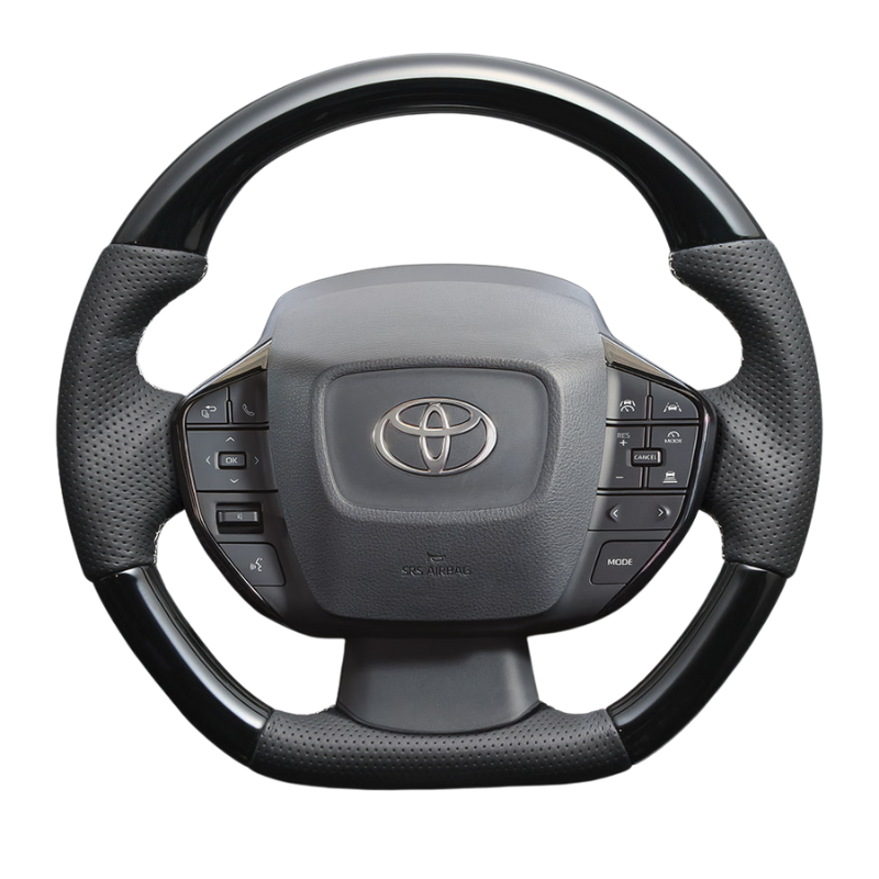 高品質の証ユーロステッチ採用 (ピアノブラックxシルバーステッチ) 純正交換ガングリップステアリング プリウス  60系 Gグレード専用 LS212