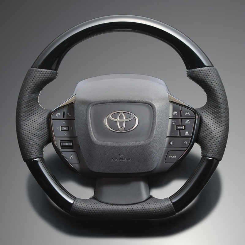 高品質の証ユーロステッチ採用 (ピアノブラックxシルバーステッチ) 純正交換ガングリップステアリング プリウス  60系 Gグレード専用 LS212