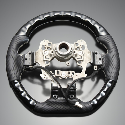 高品質の証ユーロステッチ採用 (ピアノブラックxシルバーステッチ) 純正交換ガングリップステアリング プリウス  60系 Gグレード専用 LS212