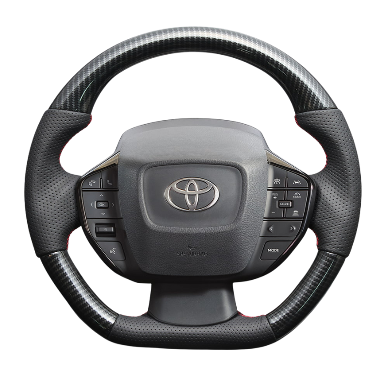 高品質の証ユーロステッチ採用 (カーボン調xレッドステッチ) 純正交換ガングリップステアリング プリウス  60系 Gグレード専用 LS213