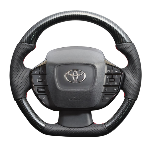 高品質の証ユーロステッチ採用 (カーボン調xレッドステッチ) 純正交換ガングリップステアリング プリウス  60系 Gグレード専用 LS213
