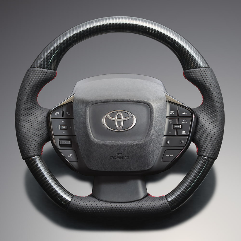 高品質の証ユーロステッチ採用 (カーボン調xレッドステッチ) 純正交換ガングリップステアリング プリウス  60系 Gグレード専用 LS213