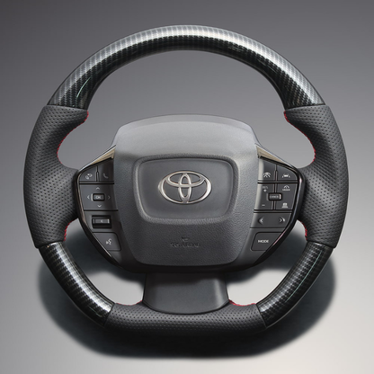 高品質の証ユーロステッチ採用 (カーボン調xレッドステッチ) 純正交換ガングリップステアリング プリウス  60系 Gグレード専用 LS213