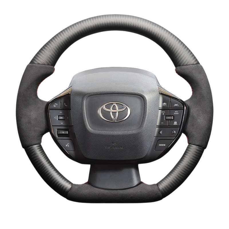 最上位モデル (マットリアルカーボン×アルカンターラBK×レッドユーロステッチ) D型ガングリップステアリング プリウス  60系 Gグレード専用 LS214