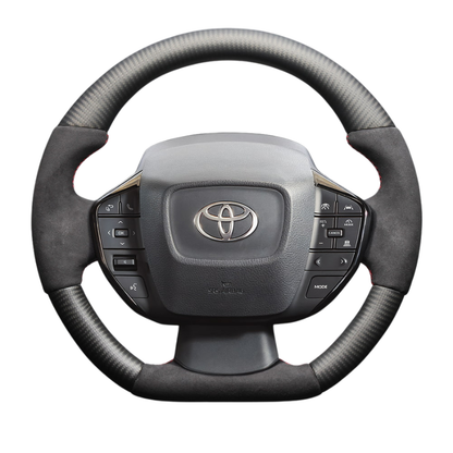 最上位モデル (マットリアルカーボン×アルカンターラBK×レッドユーロステッチ) D型ガングリップステアリング プリウス  60系 Gグレード専用 LS214