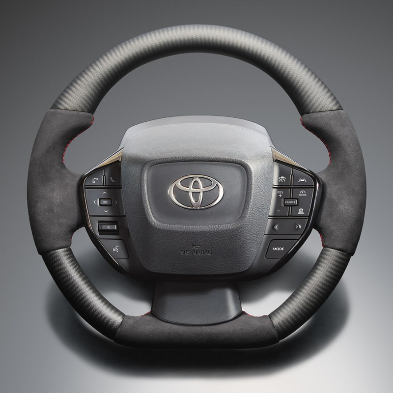 最上位モデル (マットリアルカーボン×アルカンターラBK×レッドユーロステッチ) D型ガングリップステアリング プリウス  60系 Gグレード専用 LS214