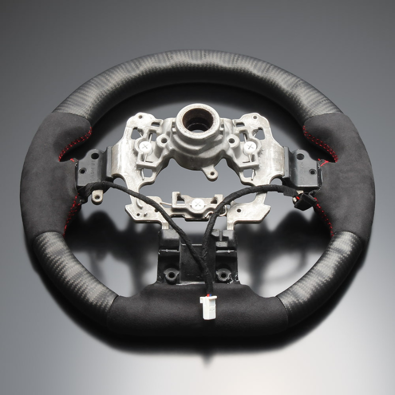 最上位モデル (マットリアルカーボン×アルカンターラBK×レッドユーロステッチ) D型ガングリップステアリング プリウス  60系 Gグレード専用 LS214