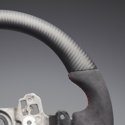 最上位モデル (マットリアルカーボン×アルカンターラBK×レッドユーロステッチ) D型ガングリップステアリング プリウス  60系 Gグレード専用 LS214