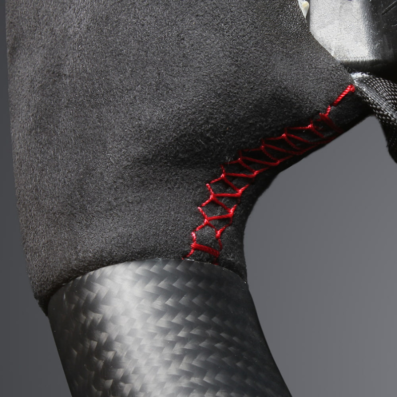 最上位モデル (マットリアルカーボン×アルカンターラBK×レッドユーロステッチ) D型ガングリップステアリング プリウス  60系 Gグレード専用 LS214