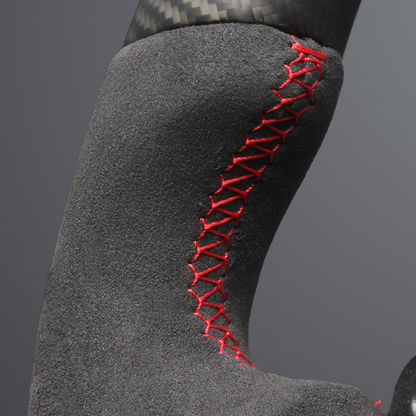 最上位モデル (マットリアルカーボン×アルカンターラBK×レッドユーロステッチ) D型ガングリップステアリング プリウス  60系 Gグレード専用 LS214