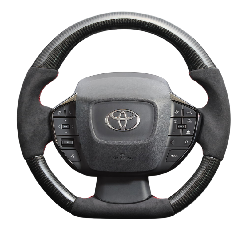 最上位モデル (艶ありリアルカーボン×アルカンターラBK×レッドユーロステッチ) D型ガングリップステアリング プリウス  60系 Gグレード専用 LS215