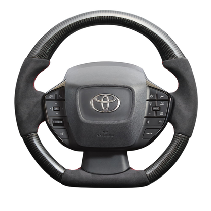 最上位モデル (艶ありリアルカーボン×アルカンターラBK×レッドユーロステッチ) D型ガングリップステアリング プリウス  60系 Gグレード専用 LS215