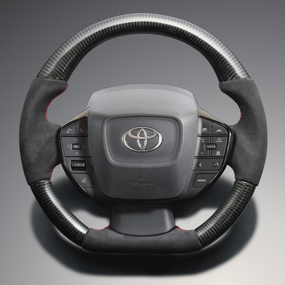 最上位モデル (艶ありリアルカーボン×アルカンターラBK×レッドユーロステッチ) D型ガングリップステアリング プリウス  60系 Gグレード専用 LS215
