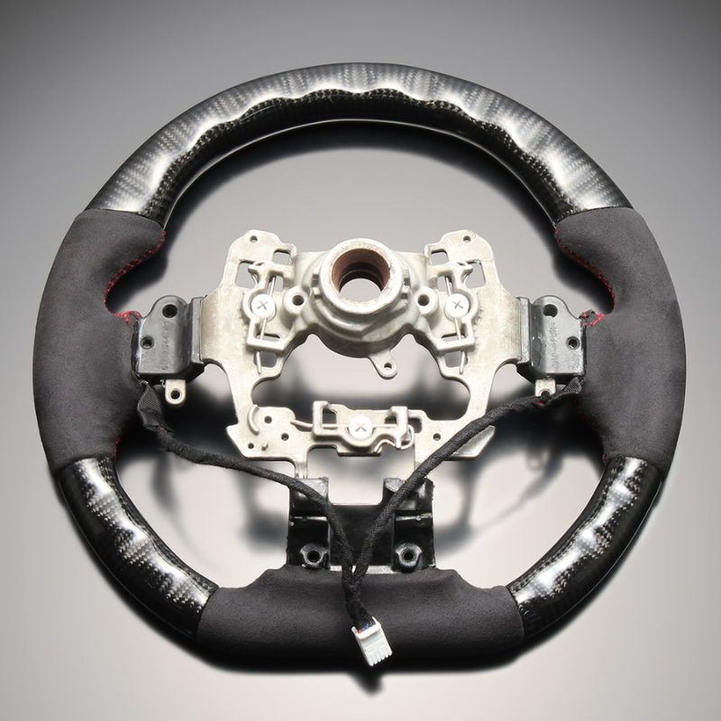 最上位モデル (艶ありリアルカーボン×アルカンターラBK×レッドユーロステッチ) D型ガングリップステアリング プリウス  60系 Gグレード専用 LS215