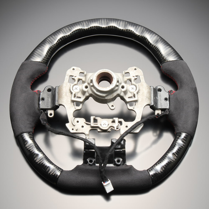 最上位モデル (艶ありリアルカーボン×アルカンターラBK×レッドユーロステッチ) D型ガングリップステアリング プリウス  60系 Gグレード専用 LS215