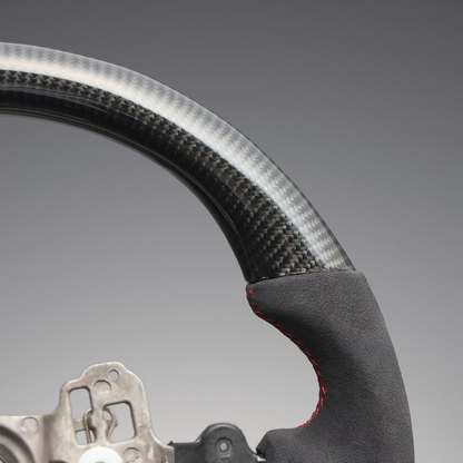 最上位モデル (艶ありリアルカーボン×アルカンターラBK×レッドユーロステッチ) D型ガングリップステアリング プリウス  60系 Gグレード専用 LS215