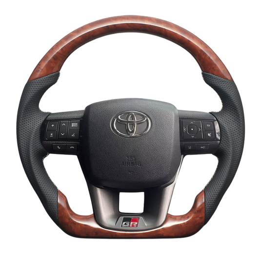 高品質の証ユーロステッチ採用 (茶木目 x シルバーステッチ) 純正交換ガングリップステアリング ハイラックス 120系 H29/9- LS220 GRスポーツ取付可