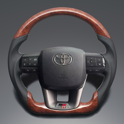 高品質の証ユーロステッチ採用 (茶木目 x シルバーステッチ) 純正交換ガングリップステアリング ランクル   70系 R5/11- 現行モデル LS220