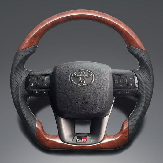 高品質の証ユーロステッチ採用 (茶木目 x シルバーステッチ) 純正交換ガングリップステアリング ランクル   70系 R5/11- 現行モデル LS220