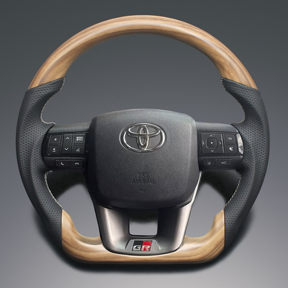 ユーロステッチ採用 (マットアッシュブラウン x シルバーステッチ) 純正交換ガングリップステアリング ハイラックス 120系 H29/9- LS221 GRスポーツ取付可