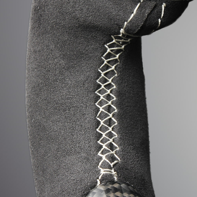 最上位モデル (艶有リアルカーボン×アルカンターラBK×シルバーステッチ) 純正交換ガングリップステアリング ランクル  300系 R3/8- LS225 ヒーター対応