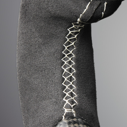 最上位モデル (艶有リアルカーボン×アルカンターラBK×シルバーステッチ) 純正交換ガングリップステアリング ランクル  300系 R3/8- LS225 ヒーター対応