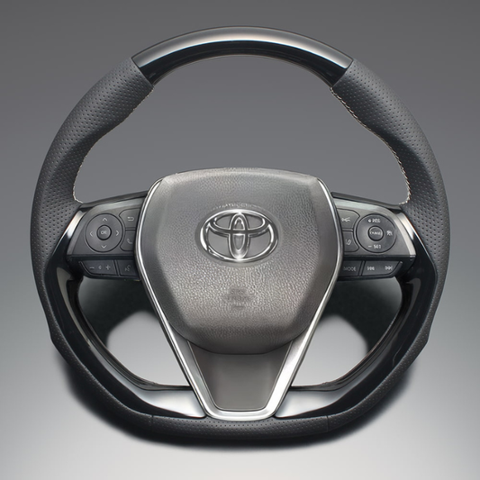 高品質の証ユーロステッチ採用 (ピアノブラックxシルバーステッチ) 純正交換ガングリップステアリング ハリアー 80系 R2/6- LS229