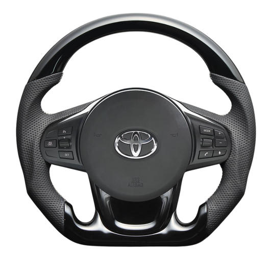 高品質の証ユーロステッチ採用 (ピアノブラックxシルバーステッチ) 純正交換ガングリップステアリング スープラ DB系 R1/5-R8/4 LS246