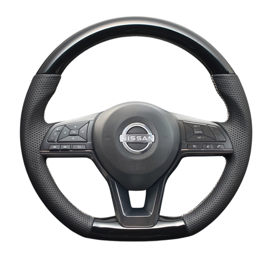 高品質の証ユーロステッチ採用 (ピアノブラックxシルバーステッチ) 純正交換ガングリップステアリング キャラバンNV350 E26 R3/11- LS251