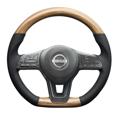 高品質の証ユーロステッチ採用 (マットアッシュブラウンxシルバーステッチ) 純正交換ガングリップステアリング ノート E12 H24/9-R2/12 LS254