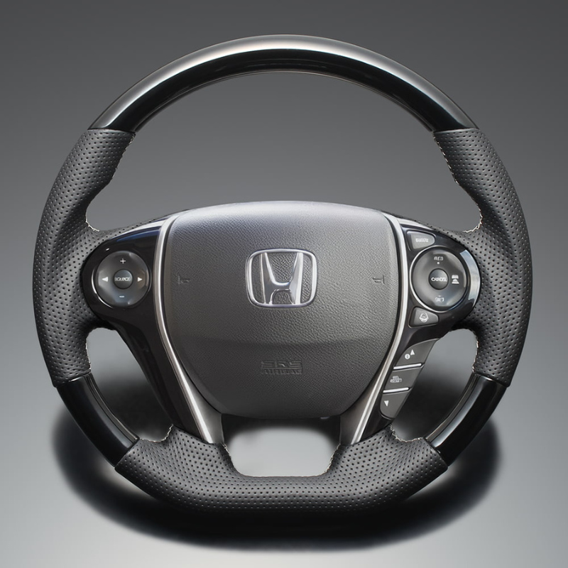 (ピアノブラックxシルバーステッチ) 純正交換ガングリップステアリング オデッセイ RC系前期 H25/11-R2/9 LS261 4スポーク専用　ハイブリッド車可