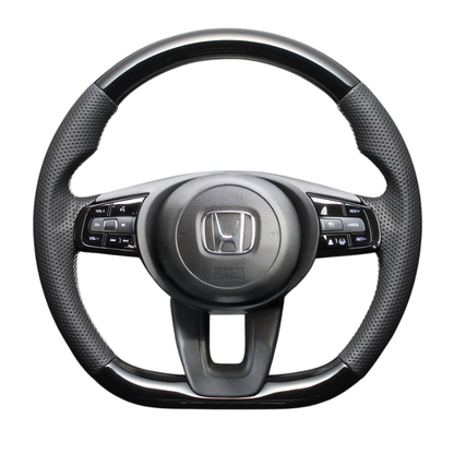 高品質の証ユーロステッチ採用 (ピアノブラックxシルバーステッチ) 純正交換ガングリップステアリング ヴェゼル RV系 R3/1- LS263