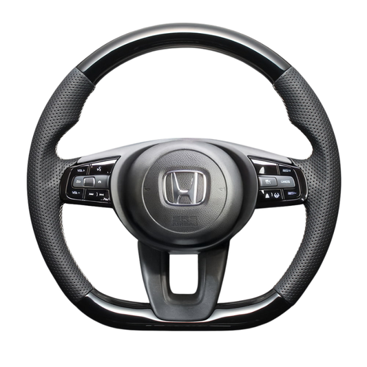 高品質の証ユーロステッチ採用 (ピアノブラックxシルバーステッチ) 純正交換ガングリップステアリング ヴェゼル RV系 R3/1- LS263