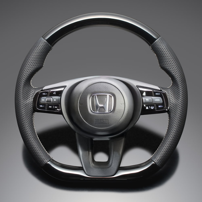 高品質の証ユーロステッチ採用 (ピアノブラックxシルバーステッチ) 純正交換ガングリップステアリング ヴェゼル RV系 R3/1- LS263