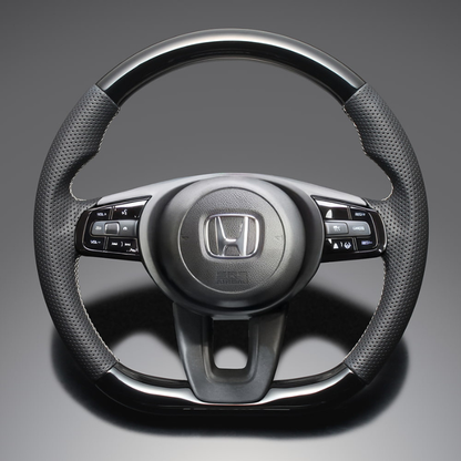 高品質の証ユーロステッチ採用 (ピアノブラックxシルバーステッチ) 純正交換ガングリップステアリング ヴェゼル RV系 R3/1- LS263