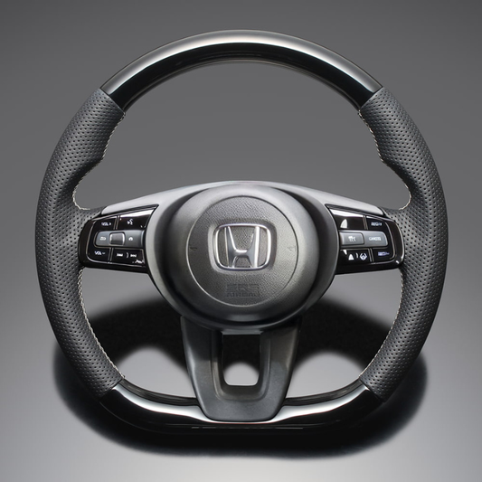 高品質の証ユーロステッチ採用 (ピアノブラックxシルバーステッチ) 純正交換ガングリップステアリング ヴェゼル RV系 R3/1- LS263