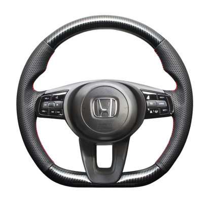 高品質の証ユーロステッチ採用 (カーボン調xレッドステッチ) 純正交換ガングリップステアリング ヴェゼル RV系 R3/1- LS264