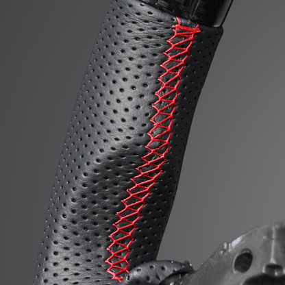 高品質の証ユーロステッチ採用 (カーボン調xレッドステッチ) 純正交換ガングリップステアリング ヴェゼル RV系 R3/1- LS264