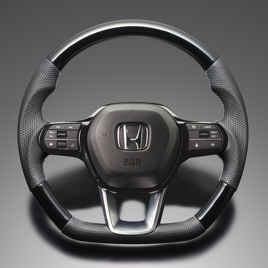 高品質の証ユーロステッチ採用 (ピアノブラックxシルバーステッチ) 純正交換ガングリップステアリング ステップワゴン  RP系  R4/5-R6/8 LS265