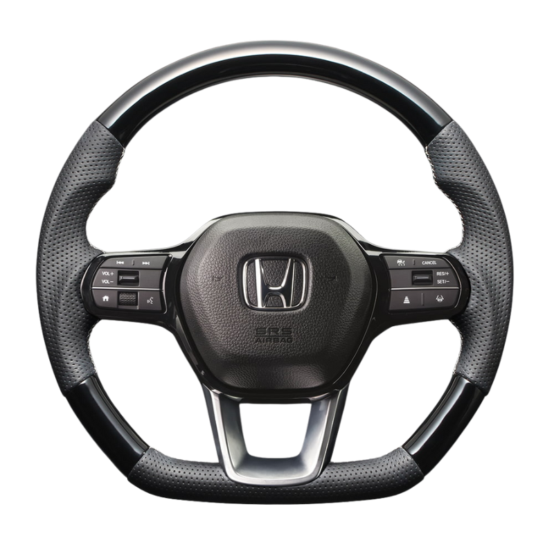 高品質の証ユーロステッチ採用 (ピアノブラックxシルバーステッチ) 純正交換ガングリップステアリング CR-V ZC8  R6/7- LS265