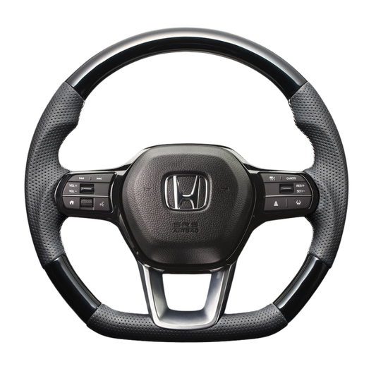 高品質の証ユーロステッチ採用 (ピアノブラックxシルバーステッチ) 純正交換ガングリップステアリング CR-V ZC8  R6/7- LS265