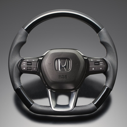 高品質の証ユーロステッチ採用 (ピアノブラックxシルバーステッチ) 純正交換ガングリップステアリング CR-V ZC8  R6/7- LS265