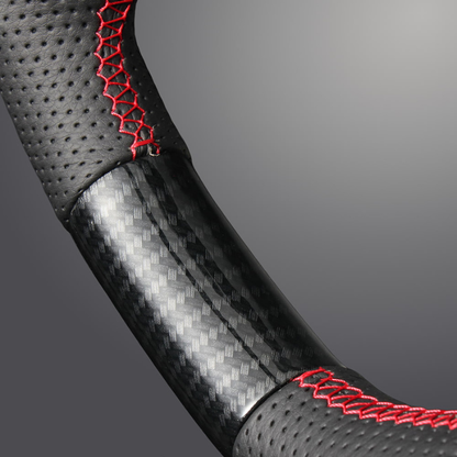 高品質の証ユーロステッチ採用 (カーボン調xレッドステッチ) 純正交換ガングリップステアリング ステップワゴン  RP系  R4/5-R6/8 LS266