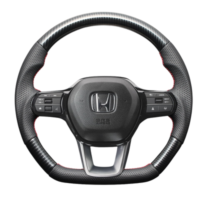 高品質の証ユーロステッチ採用 (カーボン調xレッドステッチ) 純正交換ガングリップステアリング CR-V ZC8  R6/7- LS266