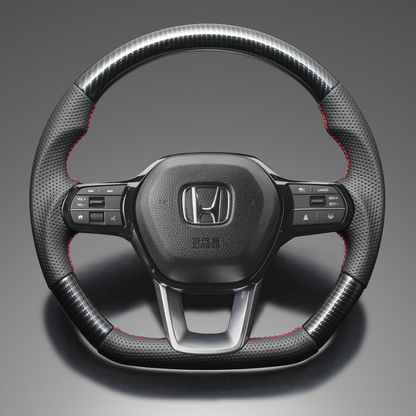 高品質の証ユーロステッチ採用 (カーボン調xレッドステッチ) 純正交換ガングリップステアリング CR-V ZC8  R6/7- LS266