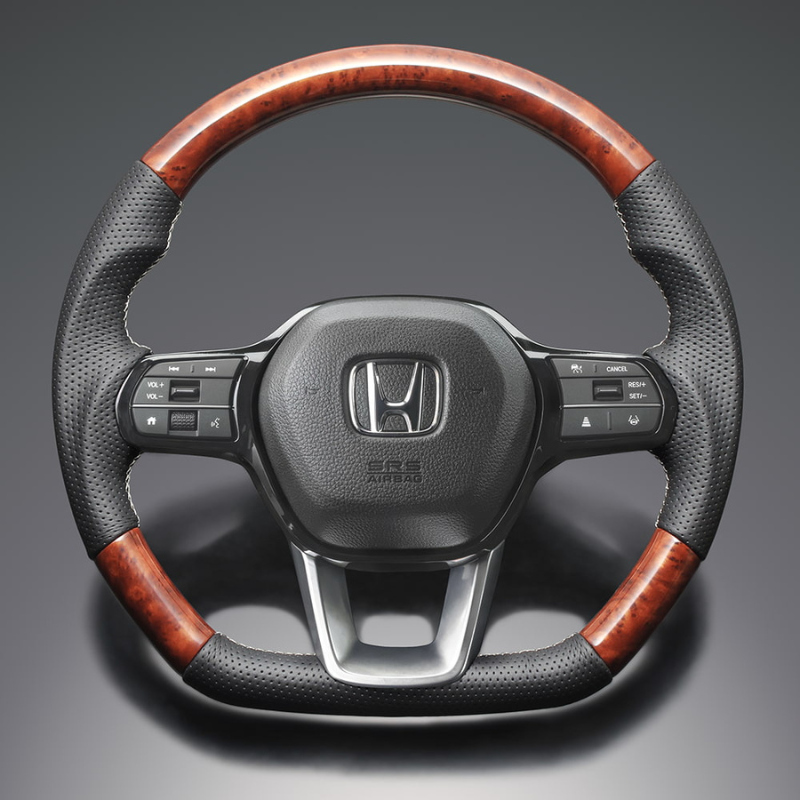 高品質の証ユーロステッチ採用 (茶木目 x シルバーステッチ) 純正交換ガングリップステアリング ステップワゴン  RP系  R4/5-R6/8 LS268