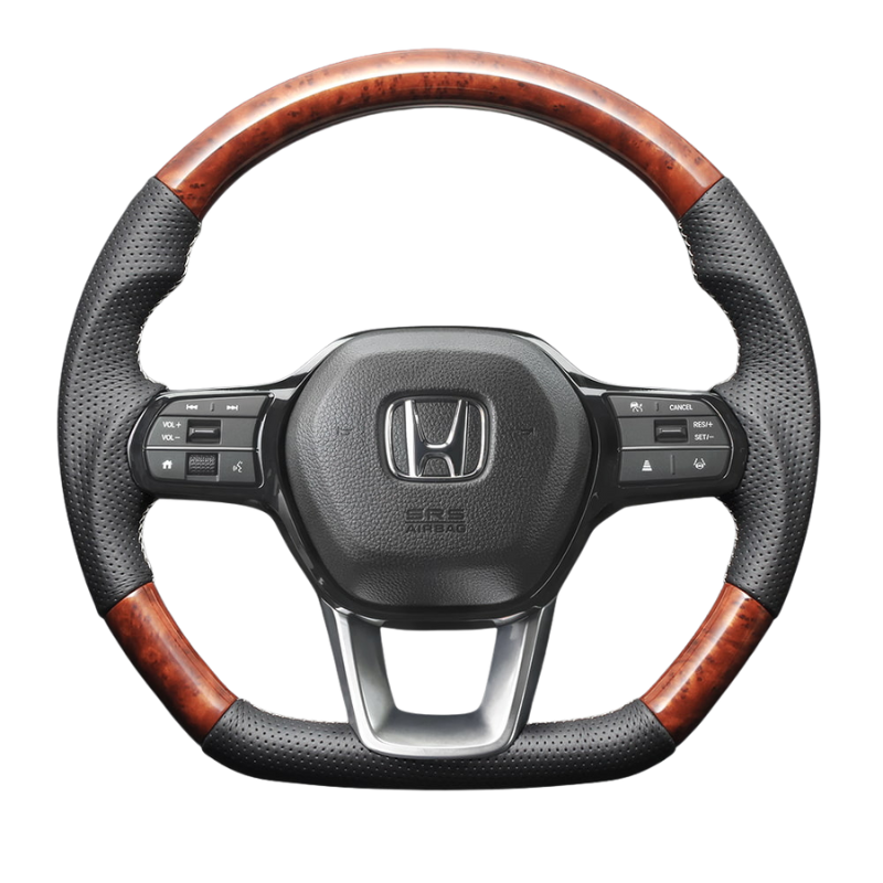 高品質の証ユーロステッチ採用 (茶木目 x シルバーステッチ) 純正交換ガングリップステアリング CR-V ZC8  R6/7- LS268
